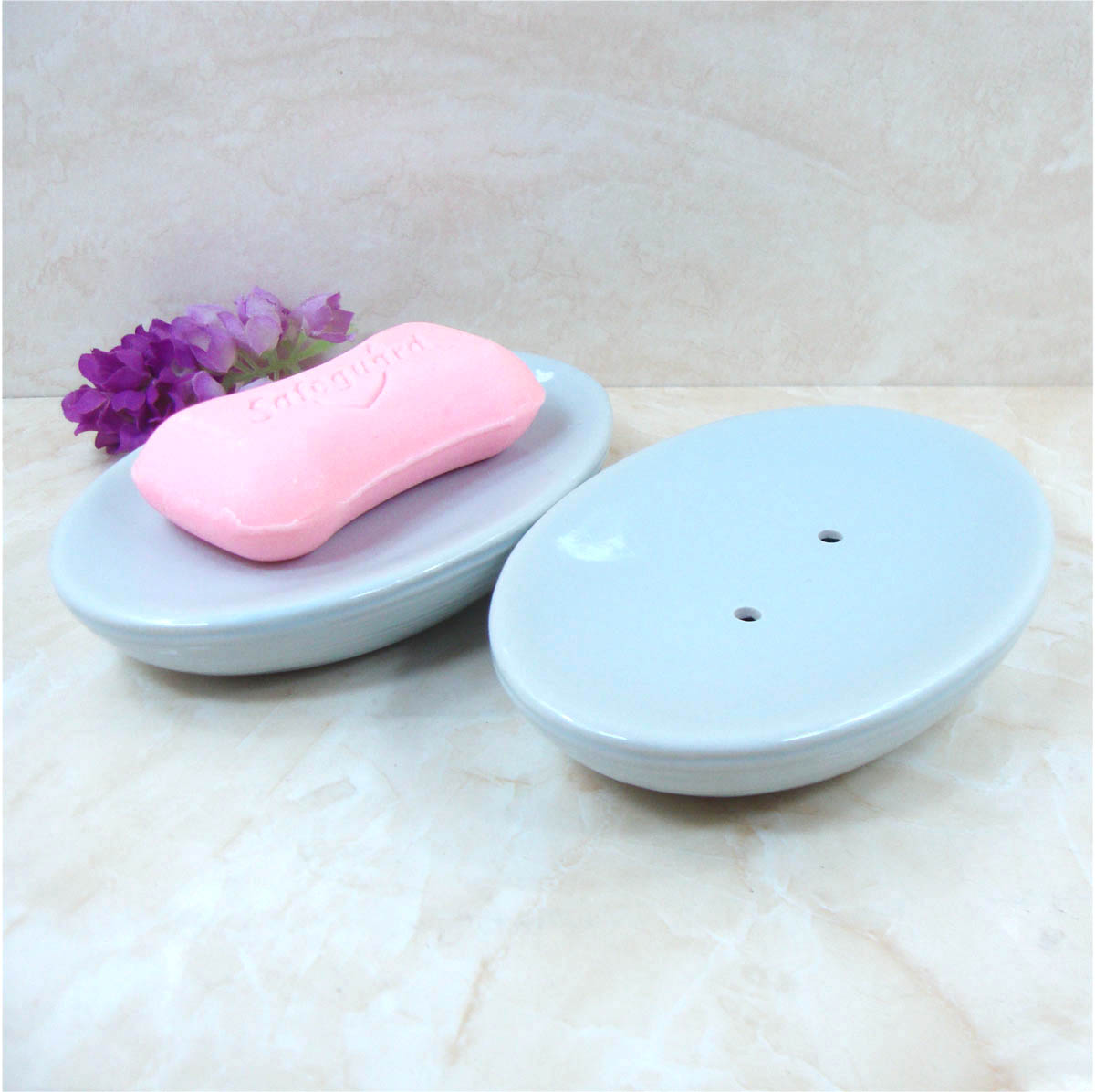 Ceramic drain soap box simple sky blue soap dish drainage handmade soap holder creative light blue laundry soap