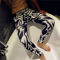 Tide men fashion printed autumn trousers low waist youth sports tight thin insulation pants