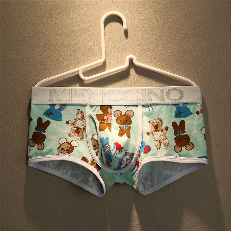 Men's Cartoon Briefs Low Waist Sexy Pure Cotton U Convex Individuality Youth Flat Angle Pants Breathable Sport Cute Four-corner Pants 