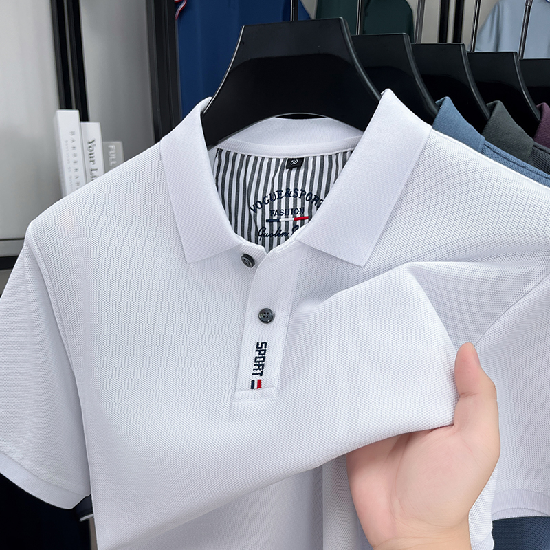 American Big-Name Brand Tommy Summer Solid Color Short-Sleeve T-Shirt with a Turn-Down Collar, Pure Cotton, Business Casual, Light Luxury Men's Polo Shirt
