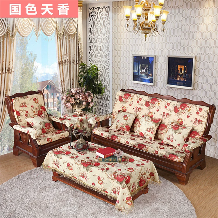 Sofa gỗ đệm với tựa lưng mùa đông gỗ gụ nội thất ghế gỗ gỗ mùa xuân và mùa thu ghế đệm bọt biển dày