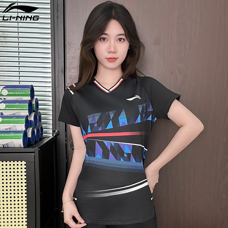 ชุดแข่งขันแบดมินตัน Li-Ning Lining รุ่นใหม่ เสื้อกีฬาแห้งเร็ว แขนสั้น ระบายอากาศได้ดี สำหรับผู้หญิง แห้งเร็ว