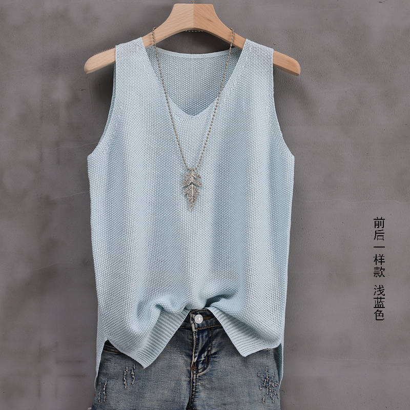 Summer Linen Knit Vest for Women, Loose Fit, Covers the Belly, Can Be Worn Outside, Plus Size, Thin, Wide Shoulder, Candy Color, Inner Wear, Cotton-Linen Camisole