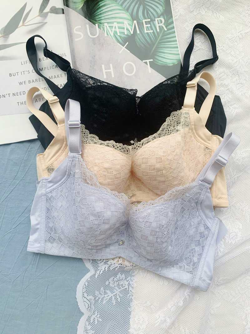 CD cup pearl fiber withdrawal cabinet cut label female summer big breasts show small ultra-thin cotton soft steel ring gathering adjustment underwear