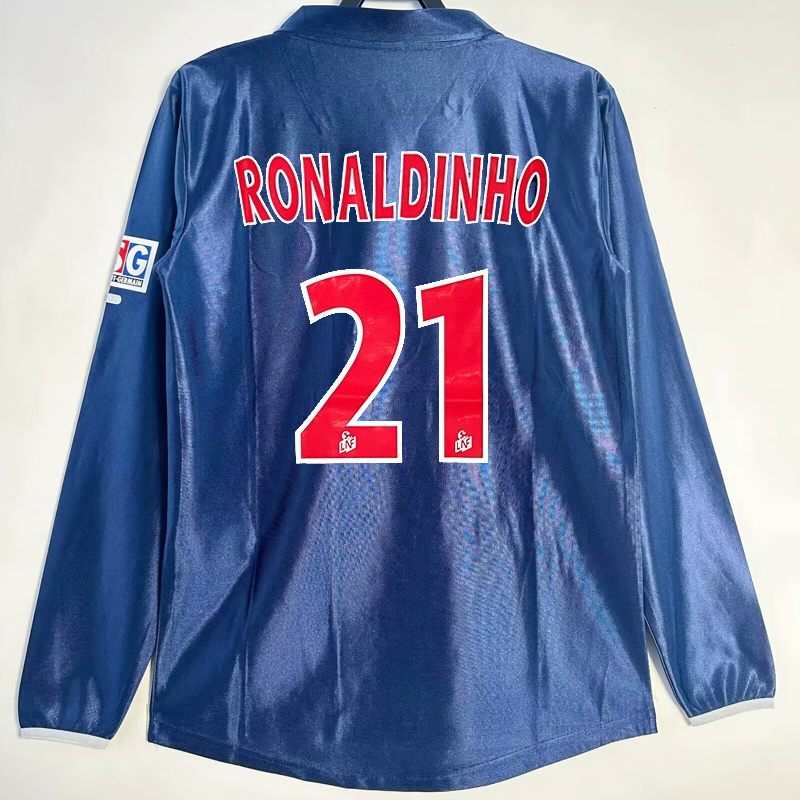 Re-Engraved Vintage Long-Sleeved Home Jersey from the 2001-02 Season of Paris, Retro Style, Ronaldo Okocha Football Uniform for Men