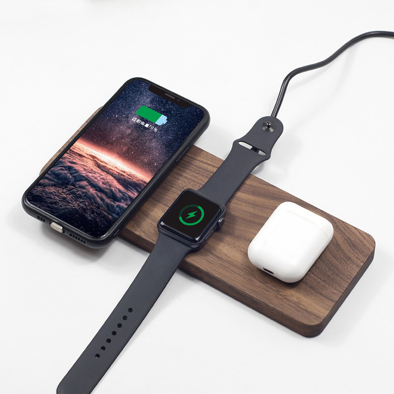 Wood Triple is suitable for iPhone Watch Apple Watch Watch Watch headphones wireless charger logo customization