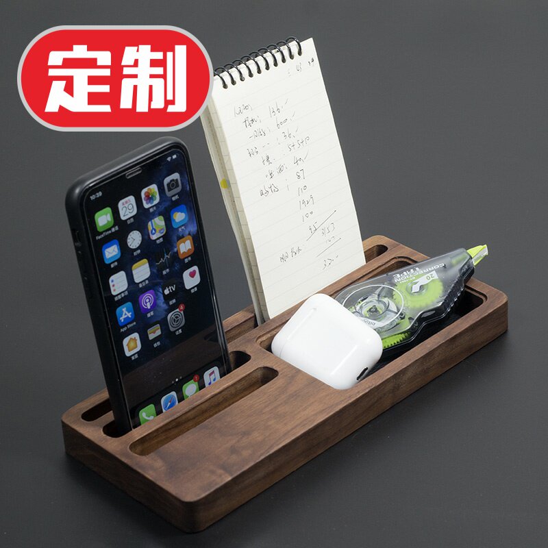 Black walnut wood calendar desk calendar office commercial gift l desktop storage box mobile phone stand logo customization
