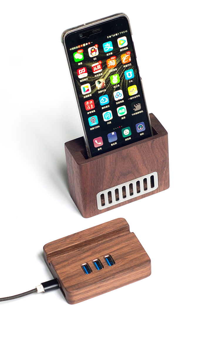 Đen óc chó gỗ tùy chỉnh biểu tượng máy tính xách tay usb dòng mở rộng đa giao diện trung tâm splitter với âm thanh - USB Aaccessories quạt cầm tay mini