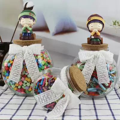 Large transparent glass wishing bottle double bottom flower drum Lucky Star bottle with Cork birthday Chinese Valentine's Day Valentine's Day gift