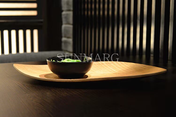 Hình dạng lá Châu Âu và Hàn Quốc rắn tấm snack snack Tấm trái cây Tấm trang trí bằng gỗ Khay xuất khẩu đũa gỗ cẩm lai