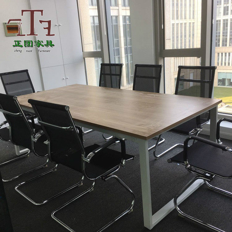 Shanghai office furniture minimal modern fashion steel foot wooden board meeting table meeting meeting to negotiate direct sales of table manufacturers