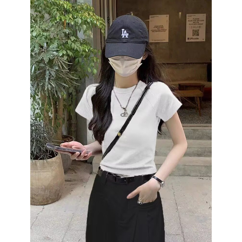 Outlet Women's Hot Girl White T-Shirt Stretchy Short-Sleeve T-Shirt High-Waisted Slim-Fit Base Layer Sexy Summer Small Size Half-Sleeve Outlet Women's Hot Girl White T-Shirt Stretchy Short-Sleeve T-Shirt High-Waisted Slim-Fit Base Layer Sexy Summer Small Size Half-Sleeve