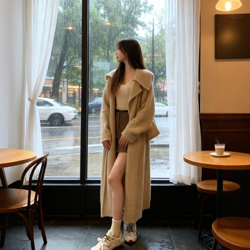 Lazy Style Large Lapel Long Knitted Cardigan for Women, Autumn and Winter, High-End Soft and Loose Sweater Coat, Thick Blanket-Like