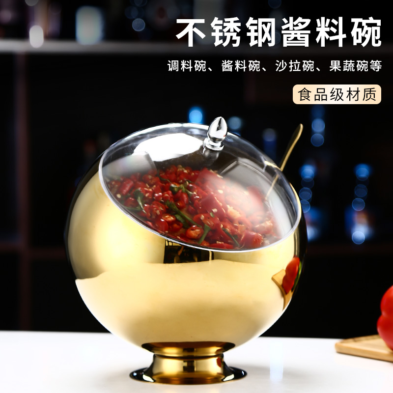 Stainless Steel Sauce Bowl fire pot Shop with lid Inclined Mouth Sauce seasoning Bowl Buffet Seasoning Pot Seasoning Rinds