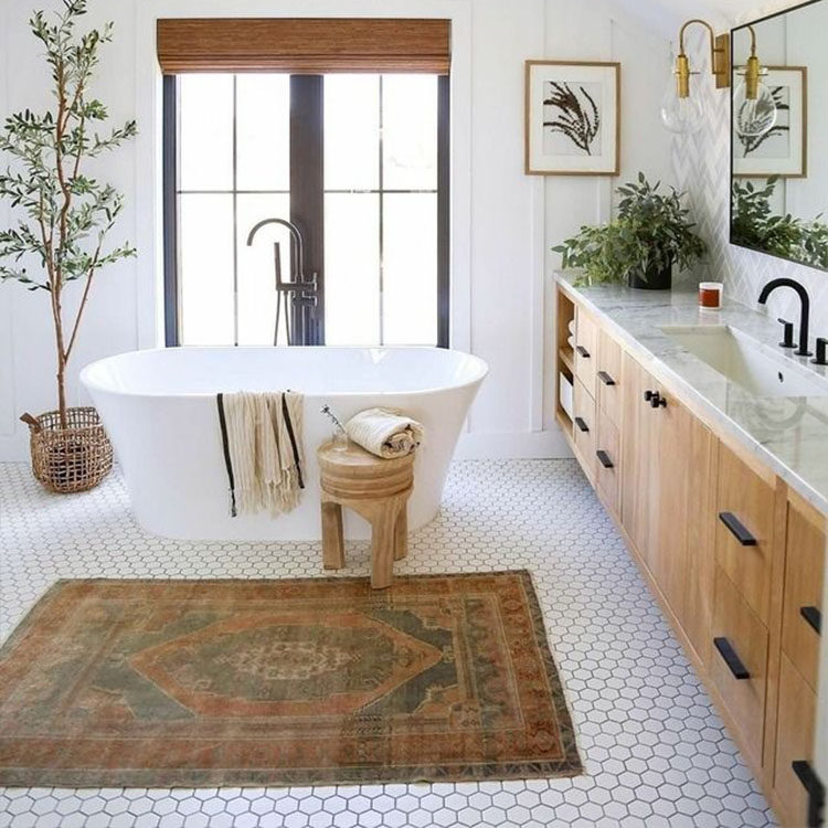 Modern ins powder room bathroom small white brick wall tiles floor tiles hexagon white rabbit white hexagonal mosaic tiles