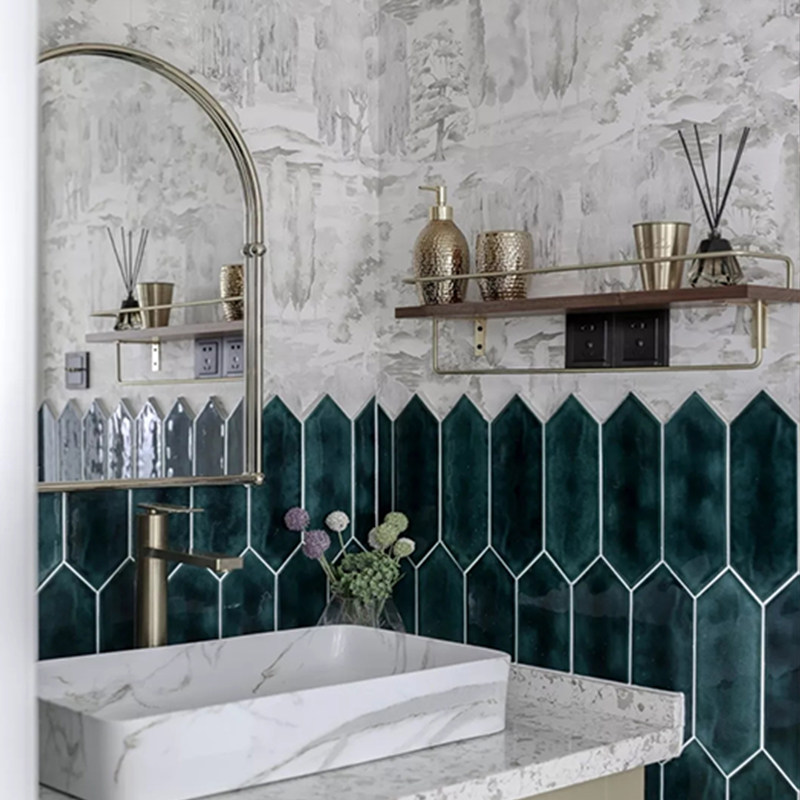 Guangdong High-quality Light Luxury Green Kin Ice Crack Arrow Brick Handmade Brick Bar Wash Handle Watch Wall Room