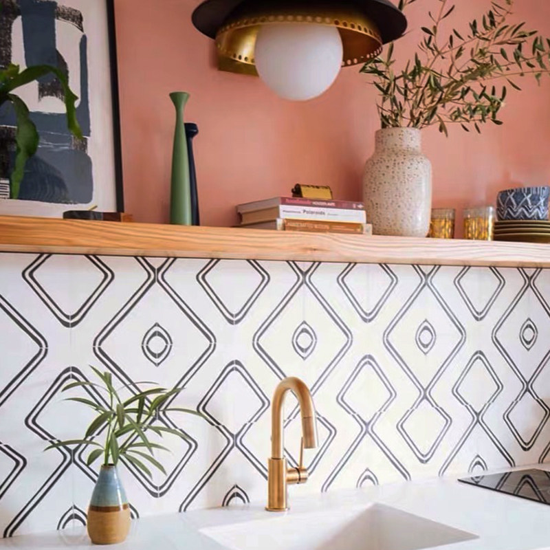 2019 New ins Styles Flowers NORDIC MODERN BLACK AND WHITE GEOMETRIC SMALL FLOWER BRICK 200x200 KITCHEN GUARD BALCONY BRICK