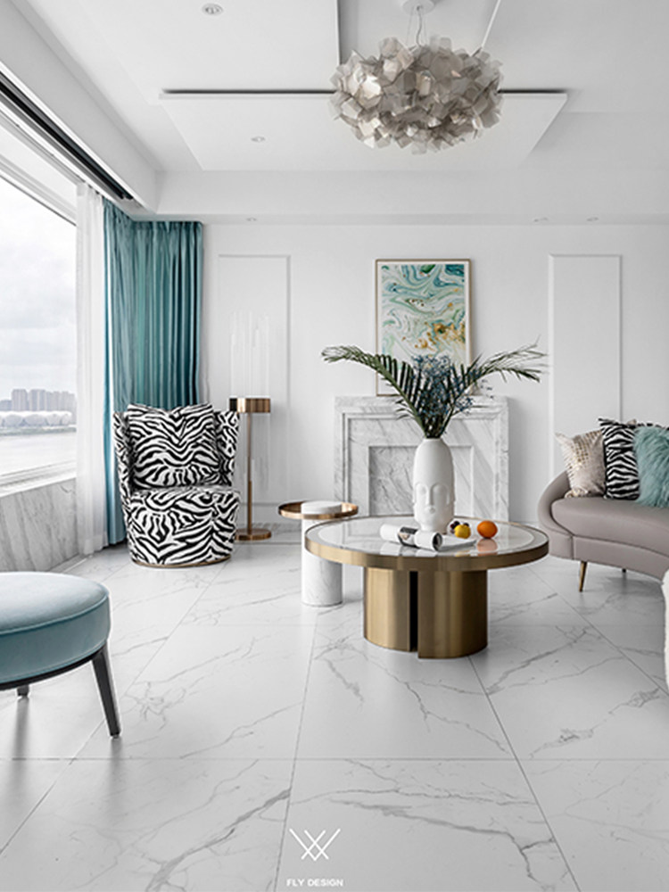 Guangdong jazz white marble living room floor tiles 600x1200 concave and convex lines TV background 800800 floor tiles