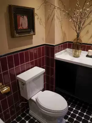 Light retro literary American French wine red powder room kitchen and bathroom wall brick ceramic tile small rectangular white bread brick