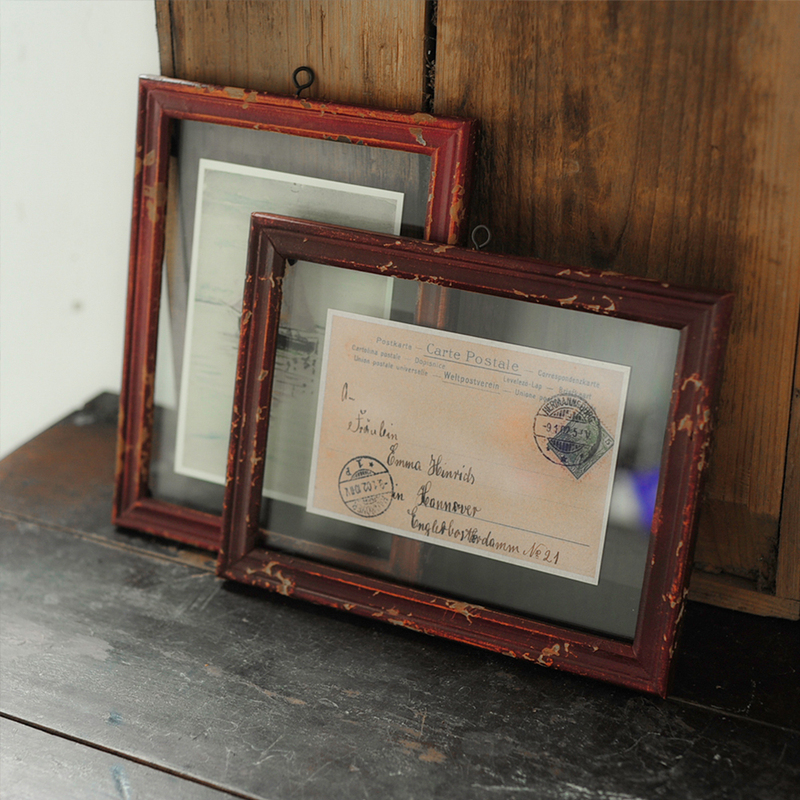 【Chic Rose】Solid Wood Distressed Picture Frame, Vintage Dark Red Photo Frame, Postcard Decorative Painting, Horizontal Version