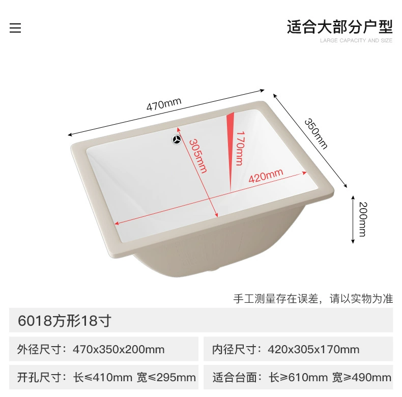 Vuông dưới quầy chậu rửa gốm chậu rửa phòng tắm nhúng đơn lưu vực nhà kích thước nhỏ ban công hồ bơi lavabo để bàn