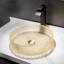 Hanzun Glass Table Round Face Basin Home Toilet Wash Face Wash Basin Light Lavish Small Family Type Single Balcony Bathroom