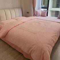 Mengjie home textile 20 pure cotton satin brushed printing four-piece set coco camellia powder 00012 naive blue 00016