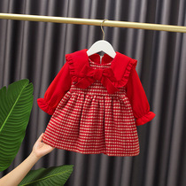 Baby Birthday Red Gown Dress Foreign Gas Plus Suede Thickened New Year Princess Dress Girl Dress Girl Dress Autumn Winter Dress