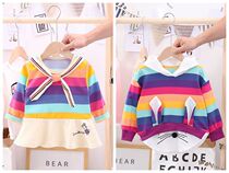  Autumn girls fashion sweaters handsome rainbow tops neutral siblings long-sleeved autumn Korean sweaters and skirts