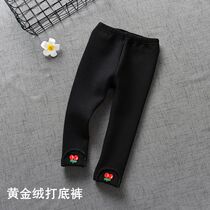  Girls  leggings autumn and winter plus velvet wild wear childrens western style gray autumn and winter big childrens cherry black slim pants