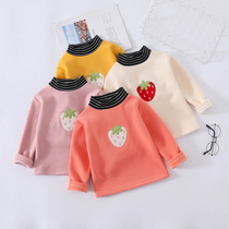 Bottoming shirt Long-sleeved T-shirt 2020 autumn and winter thickened childrens clothing Childrens baby clothes girls plus velvet striped turtleneck