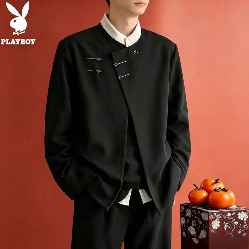 Playboy/Playboy Chinese-Style Stand-Collar Suit Jacket for Men, Autumn Buttoned Engagement Banquet Suit Set K