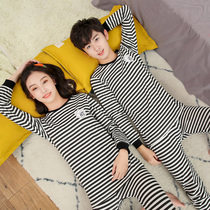 Big childrens pajamas set cotton boys and girls thermal underwear two-piece set autumn and winter clothes junior high school students pure cotton home clothes