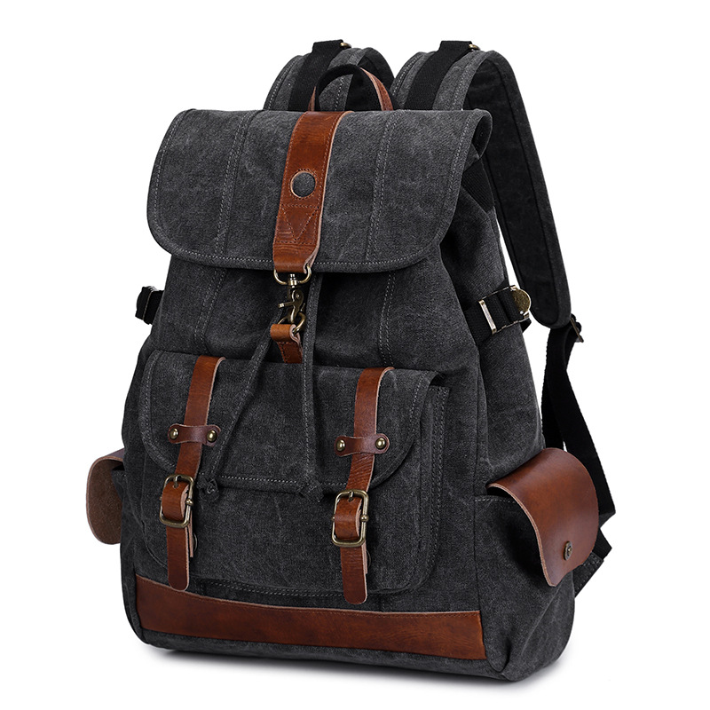New shoulder bag retro casual Korean version of the tide men and women universal canvas with leather travel backpack student computer school bag