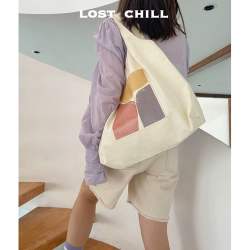 Потерянный охлаждение ниша моранди цветовой блок Canvas Bag Сумка мешка с большой способностью искусство литературная сумка для плеча