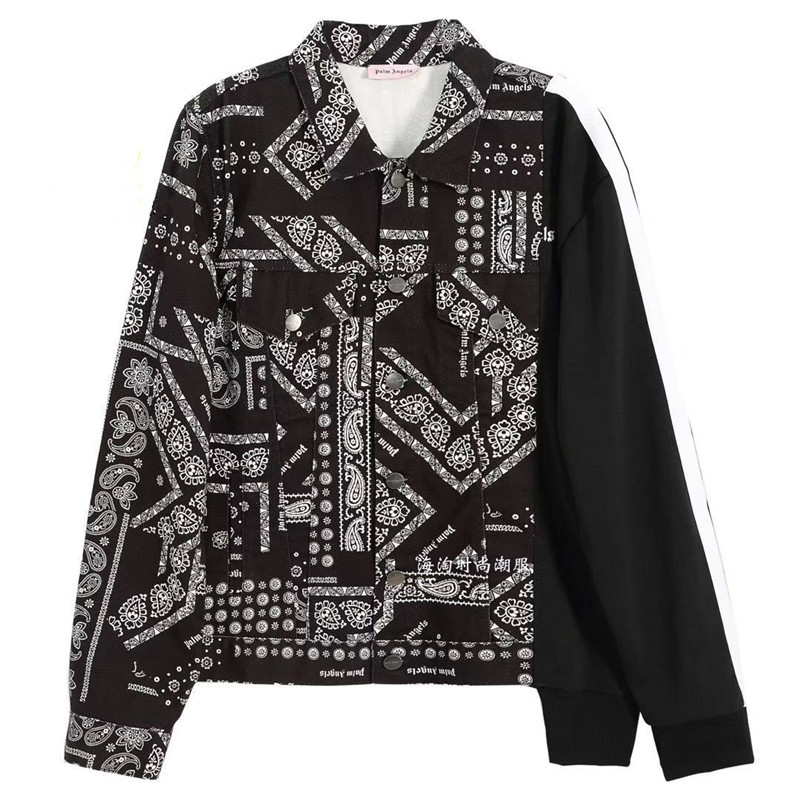 Pa Palm Angels Cashew Flower Patchwork Denim Jacket Unisex Casual Jacket