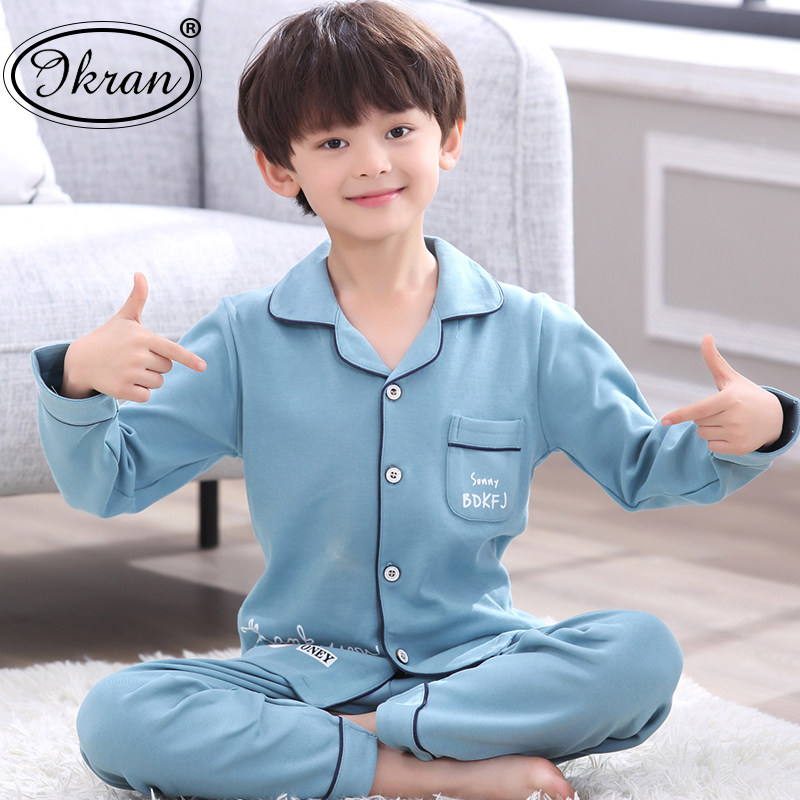 Children's pajamas boy long-sleeved cotton spring and autumn cartoon boy middle and large children baby cotton home clothes suit winter
