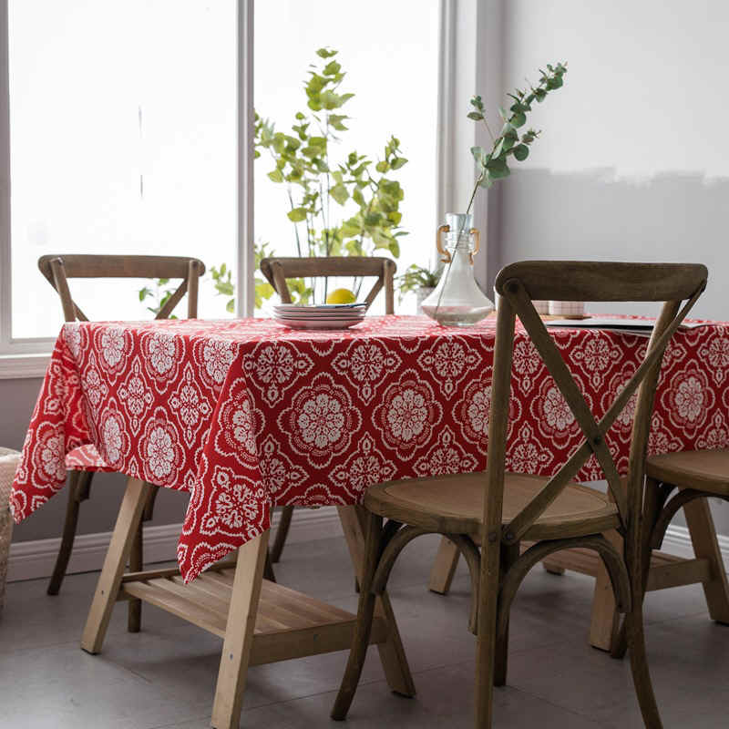 Waterproof Chinese-style home dining room table tablecloth red festive paper-cut painting decoration flag fabric pillow customization