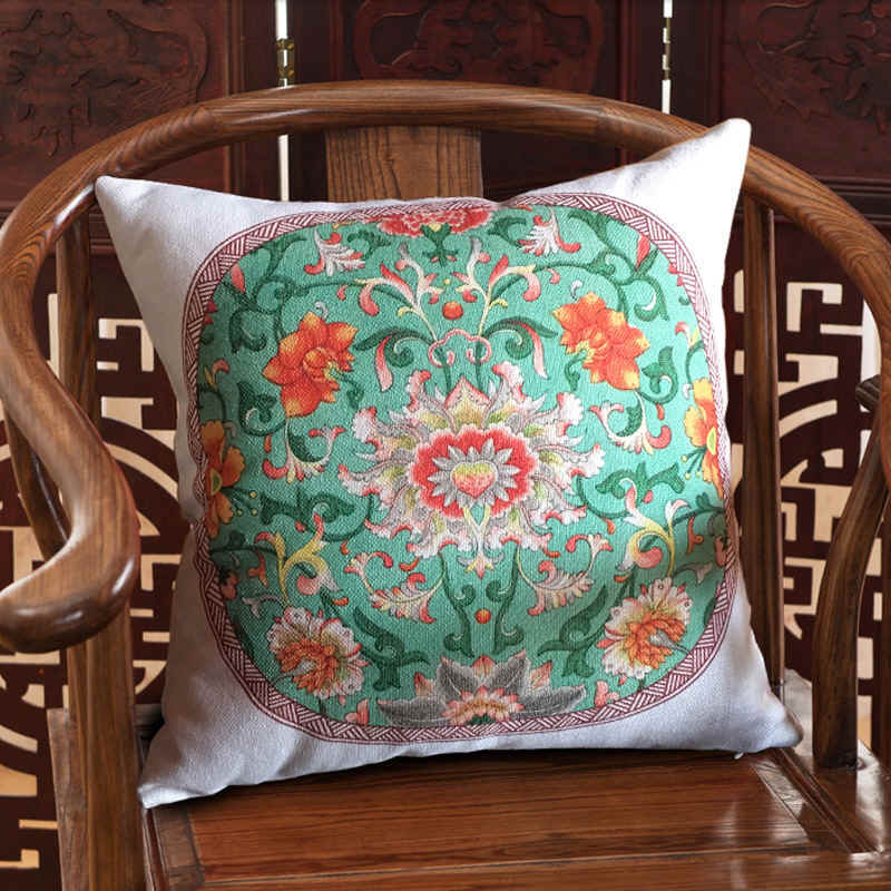 China Wind Tea Building Hotel Sofa Bed Head Close To Pillow Waist Cushion Chinese Style Retro Cotton Linen Cushions With Pillow Cover Car Backrest