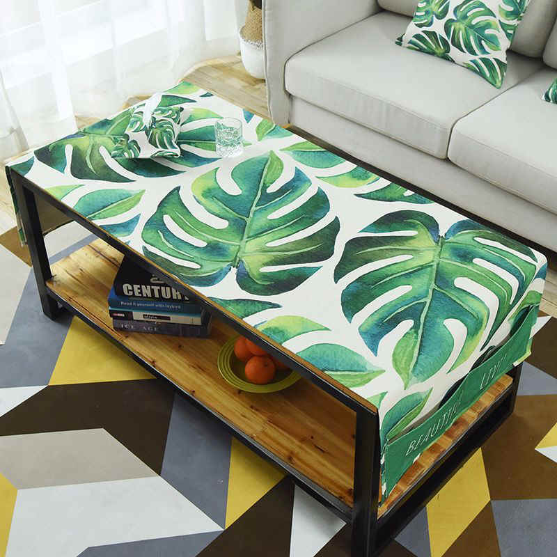 Thickened fresh green leafy cotton linen table cloth tea table Flag-set as TV cabinet Refrigerator dust-proof cover cloth