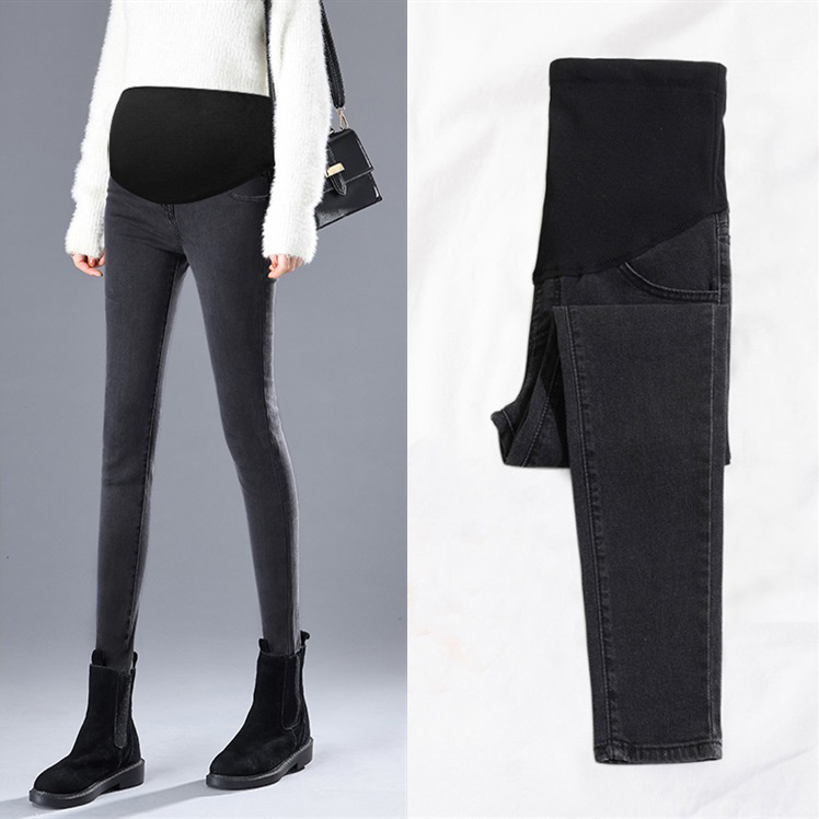 High waist jeans Infertility Autumn 2021 New Korean version Slim Fit Pants 90% Small Feet Black Long Pants