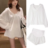 Летняя одежда для беременных с капюшоном, футболка, штаны, спортивный костюм, комплект, V-образный вырез, защита от солнца, в западном стиле