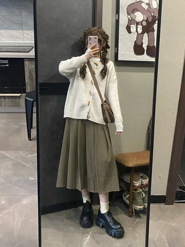 Осенний демисезонный ретро модный кардиган для беременных с поддержкой живота, юбка, комплект, популярно в интернете