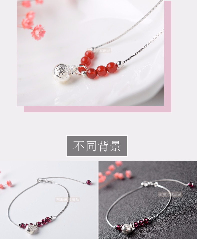 Donghai gia đình màu đỏ xanh mã não garnet vòng chân nữ mô hình bạc bạc 925 bạc phước lành túi vòng chân nữ trang sức pha lê vòng đeo chân nữ bằng vàng