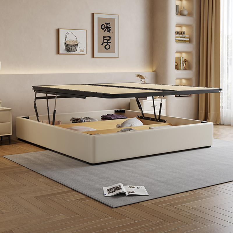No Bedside Soft-Covered Leather Bed Modern Simple Master Bedroom Large Bed Translation Air Pressure Solid Wood High Box Storage Double Wedding Bed No Bedside Soft-Covered Leather Bed Modern Simple Master Bedroom Large Bed Translation Air Pressure Solid Wood High Box Storage Double Wedding Bed