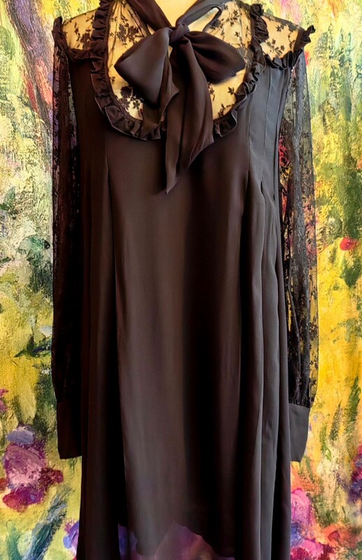 Ermanno Scervino Georgette with Sheer Lace Bow Doll Dress Lolita Style
