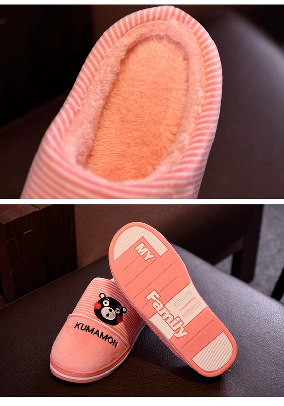 Dép cotton mùa đông nữ đáy dày dễ thương phiên bản Hàn Quốc của nửa trong nhà với giày chống trượt nhà đôi dép lông nam nhà mùa đông