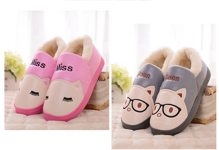 Mùa đông PU da nam và nữ đôi dép bông bao gồm tất cả ấm áp với giày đế dày đế giày mua dép đi trong nhà