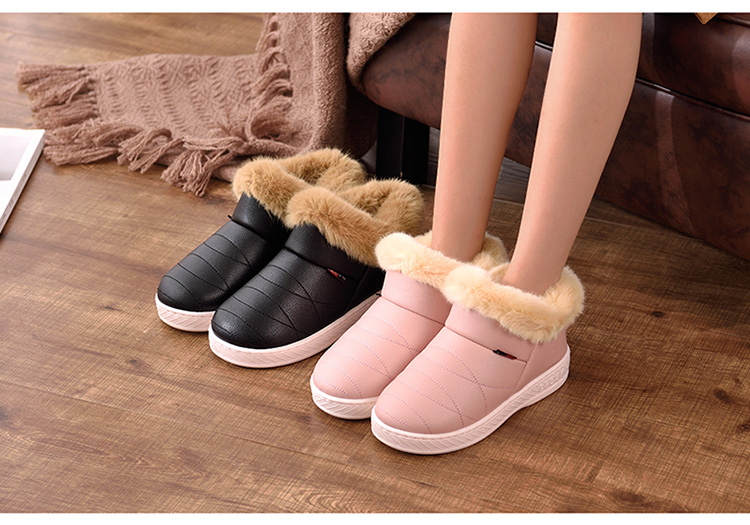 Dép cotton mùa thu và mùa đông Đôi da PU nhà không thấm nước chống trượt ấm áp dày nam và nữ túi cao có dép dép đi trong nhà vệ sinh