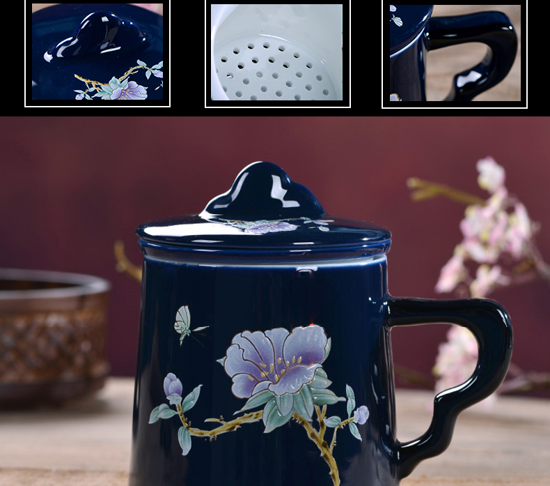 Jingdezhen ceramic cups gift office home tea water in the glass keller cup with cover filter boss